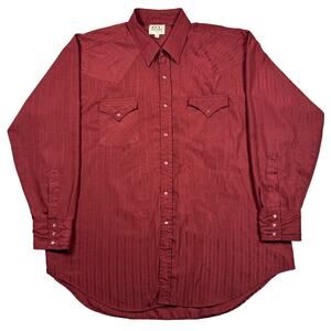 Pearl Snap Western Shirt Men's XXL Ely Cattleman Vintage Red Aztec‎ Long Sleeve